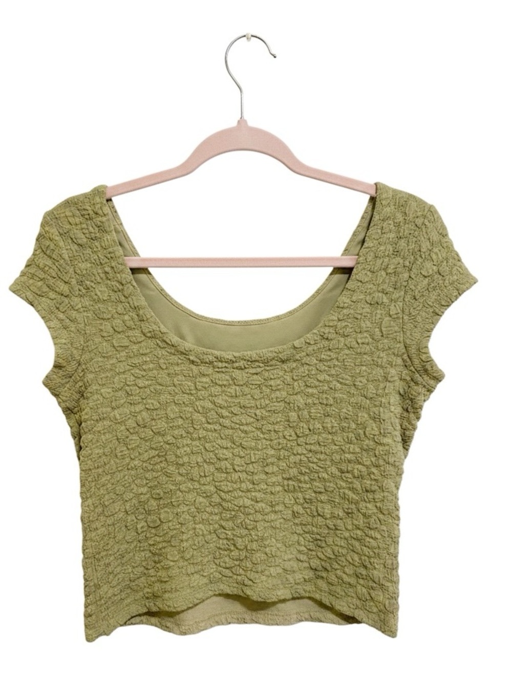 Olive Green Textured Scoop Neck Women’s Top